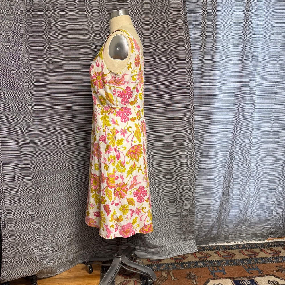Boden Pink/Cream/Gold Midi Floral Cotton Sleeveless Fitted Dress Size 10 - Picture 5 of 7